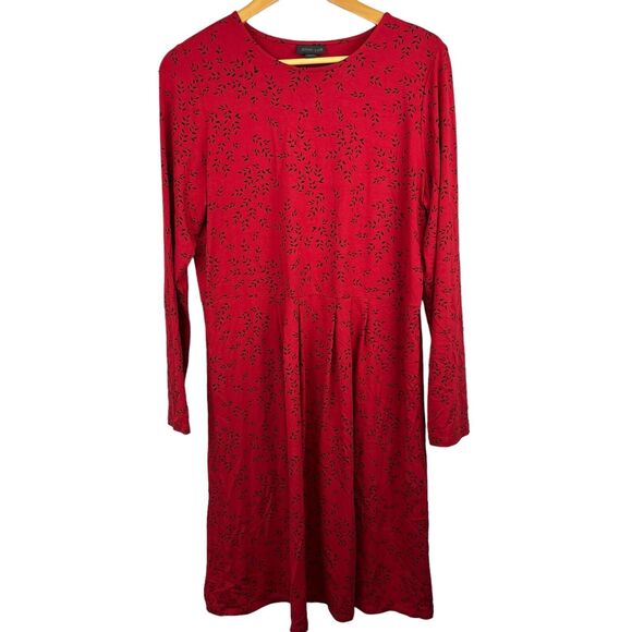 J Jill Wearever Collection Women's Red Floral Pleated Jersey Knit Dress Size M - Picture 1 of 11